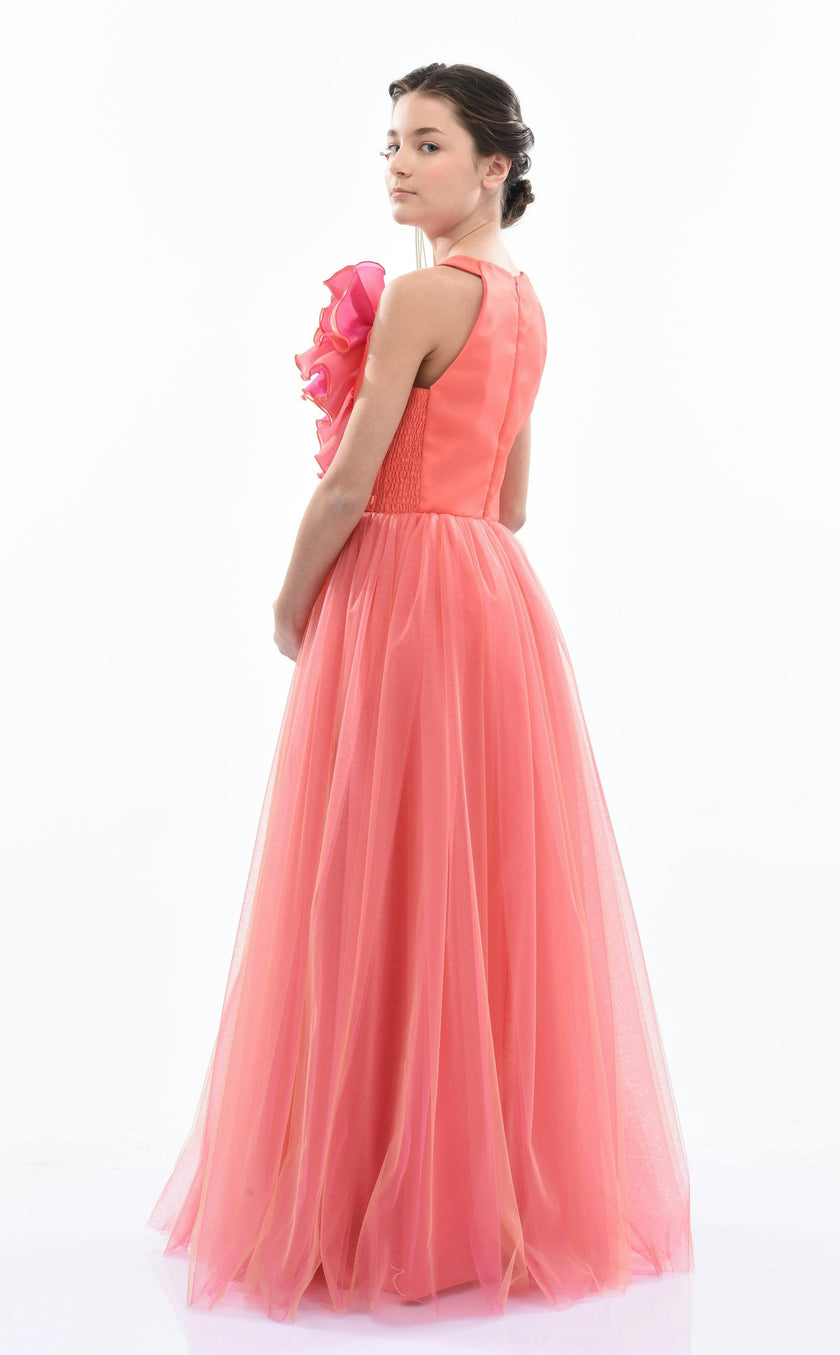 Orange Malaga Halter Ruffle Gown