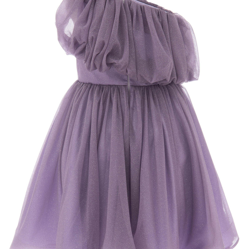 Purple Izorah Off Shoulder Glitter Dress