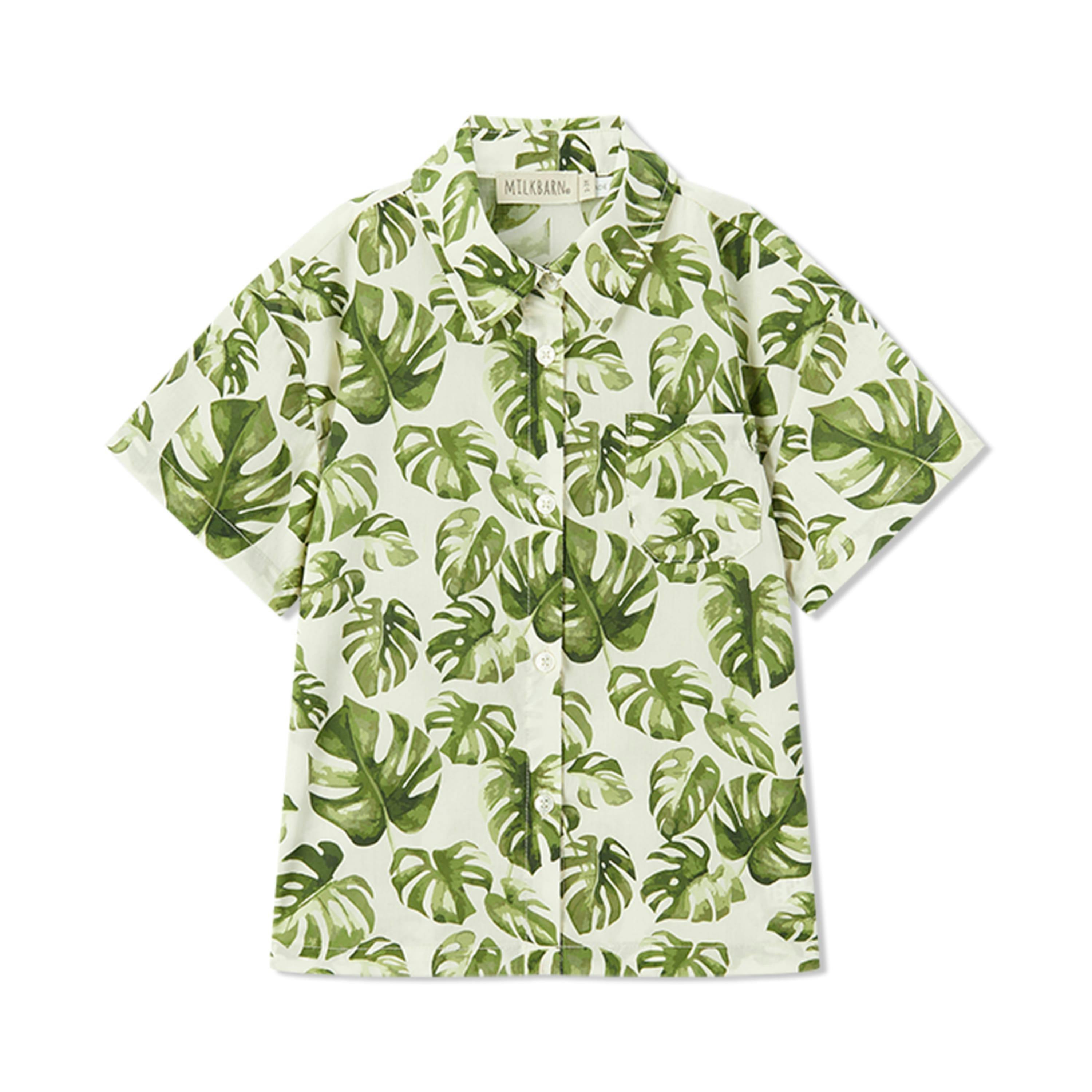 Island Leaf Collar Button-Up Shirt and Shorts Set