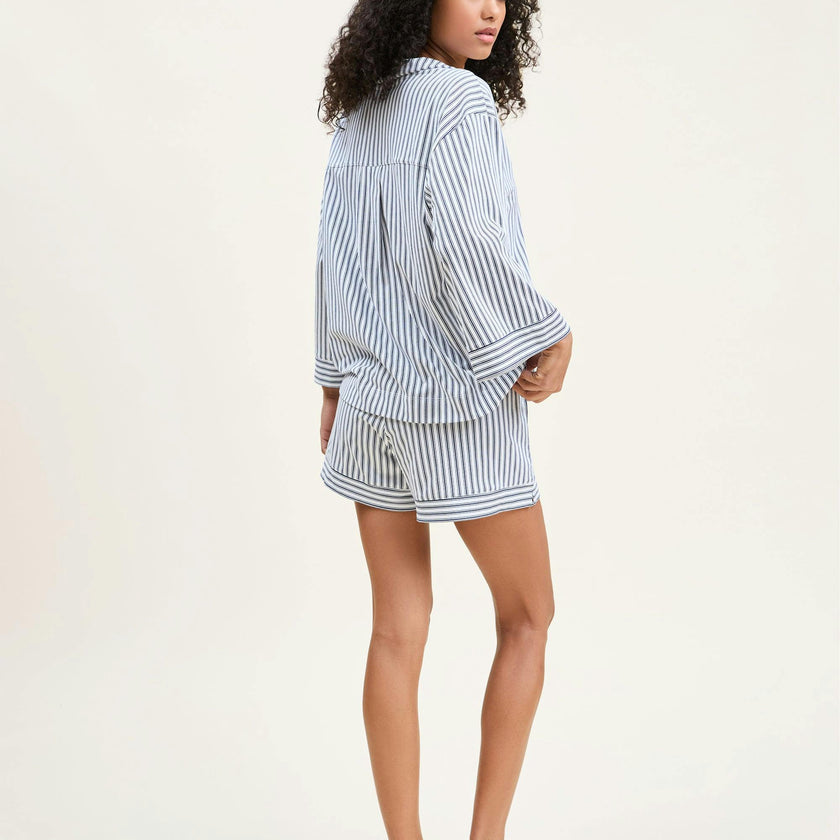 The Olivia Pima Short Set in Navy French Ticking