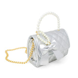 Quilted Pearl Handle Bow Ribbon Handbag