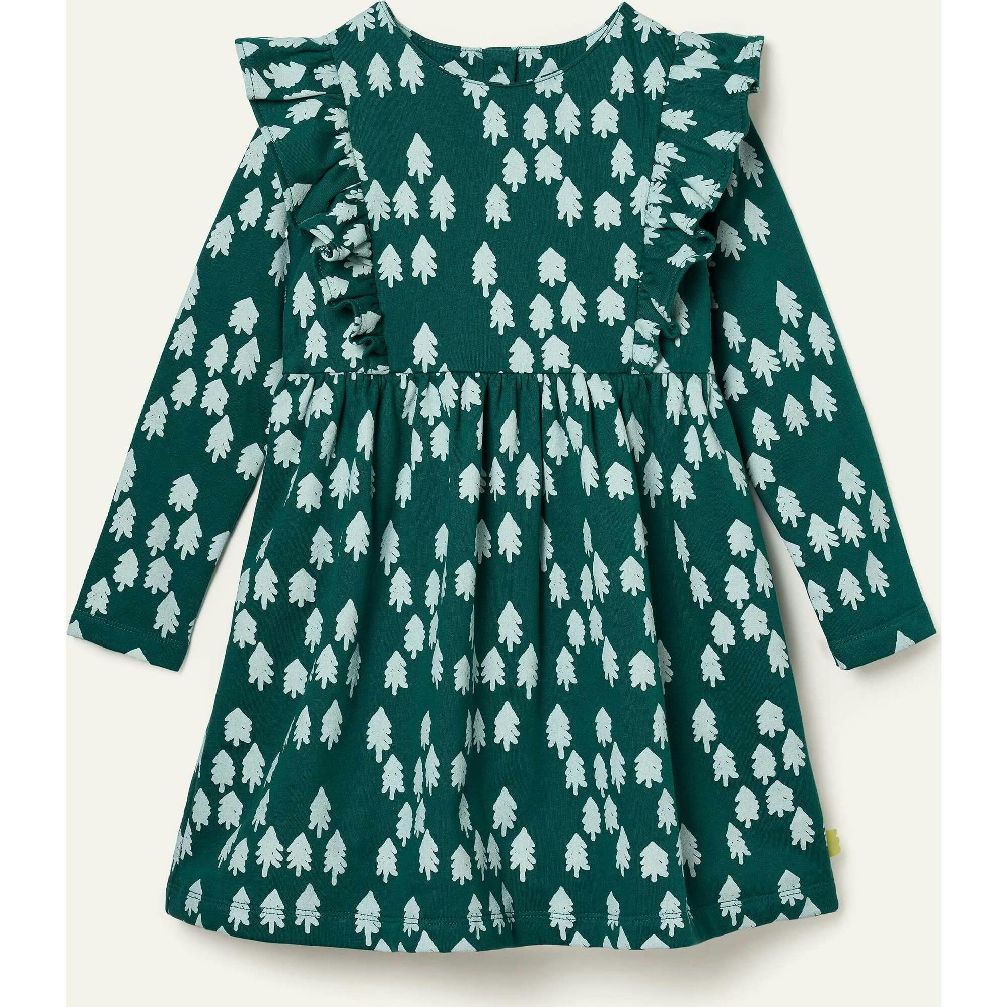Recycled Cotton Snowy Pine Ruffle Dress