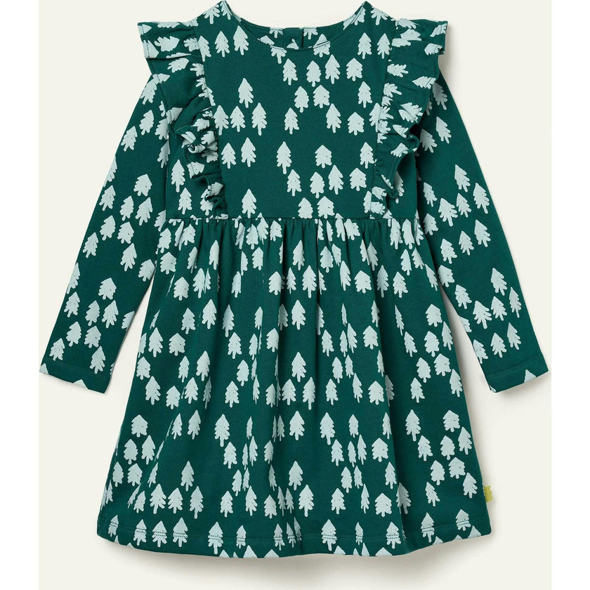 Recycled Cotton Snowy Pine Ruffle Dress