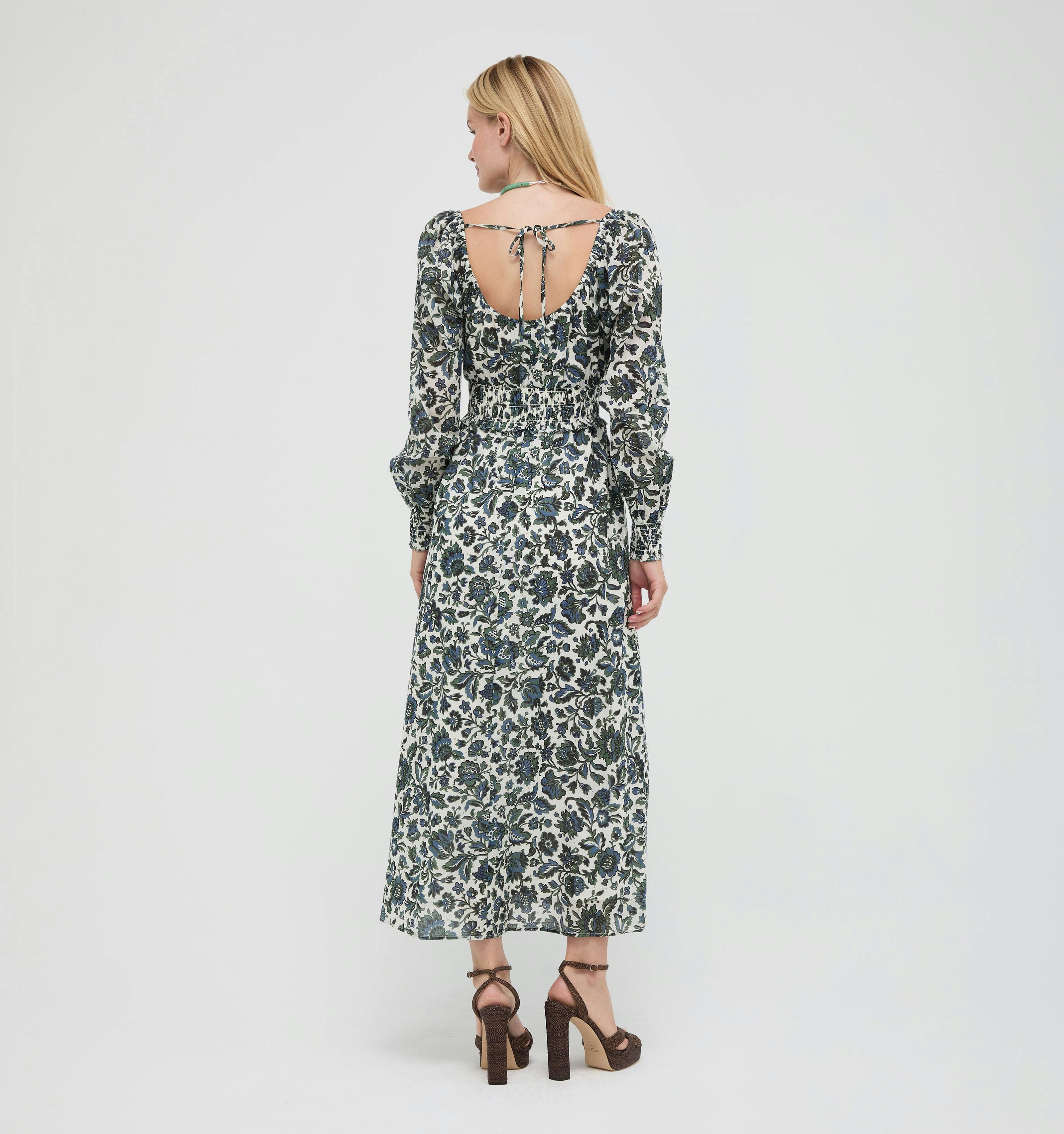 The Eugenia Nap Dress -  Jacobean Bloom Blue/Green