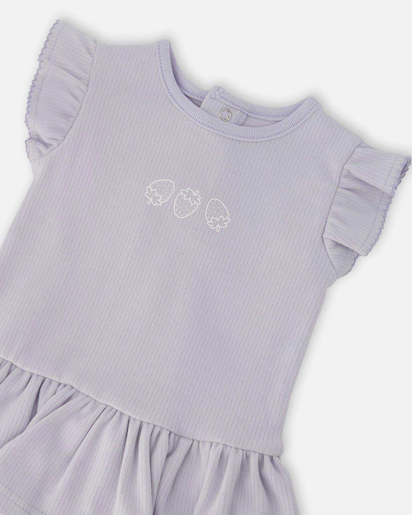 Cotton Rib Jersey Romper With Frill Lilac