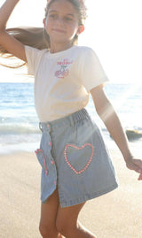 Pink Gem Hearts Denim Skirt