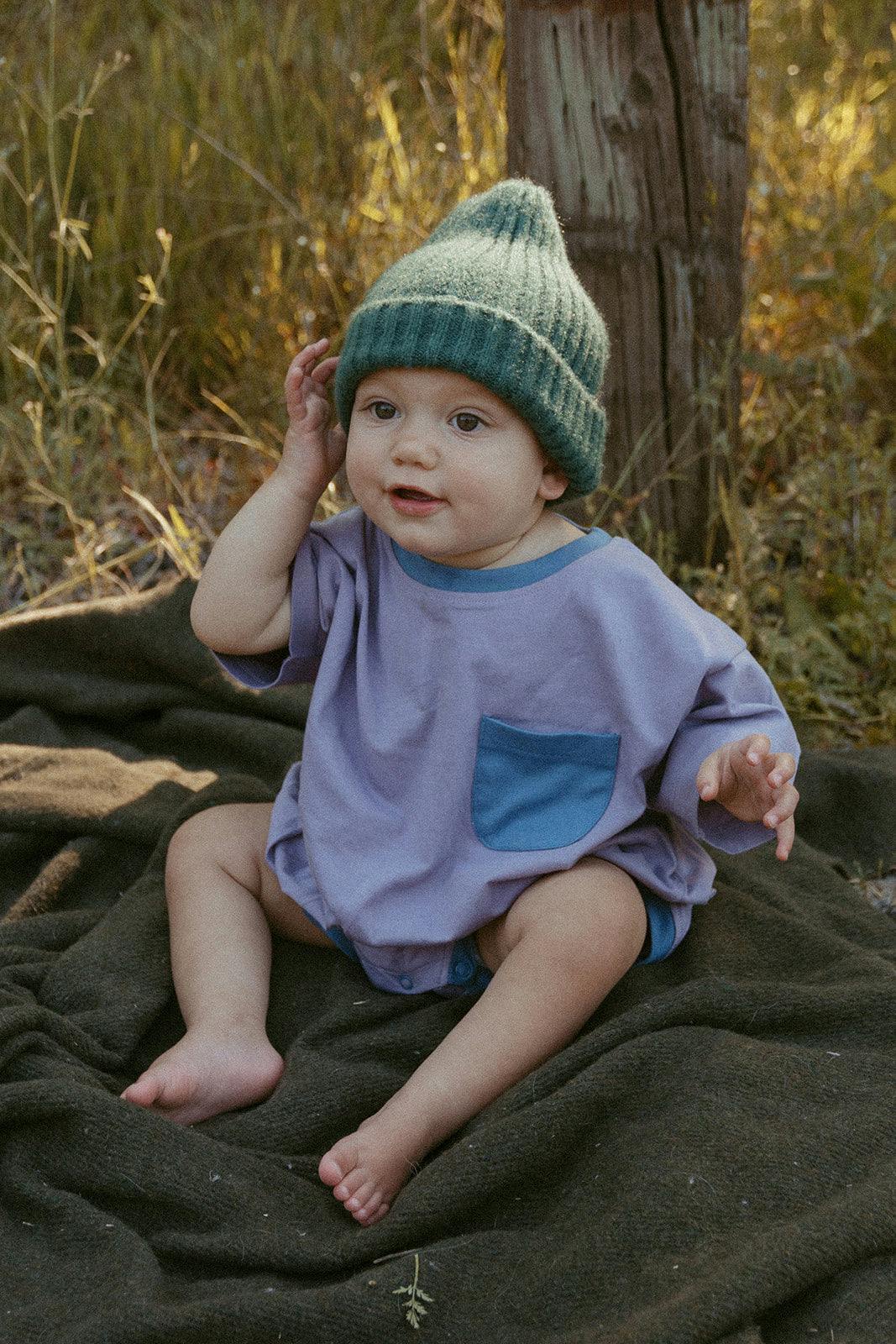 Cory Pocket Romper in Purple Ash