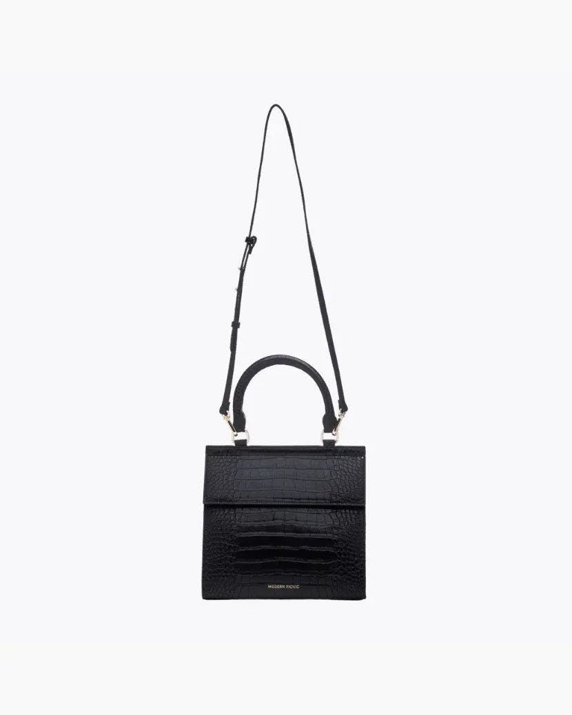 Medium Stylish, Chic Insulated Lunchbox, Black Croc