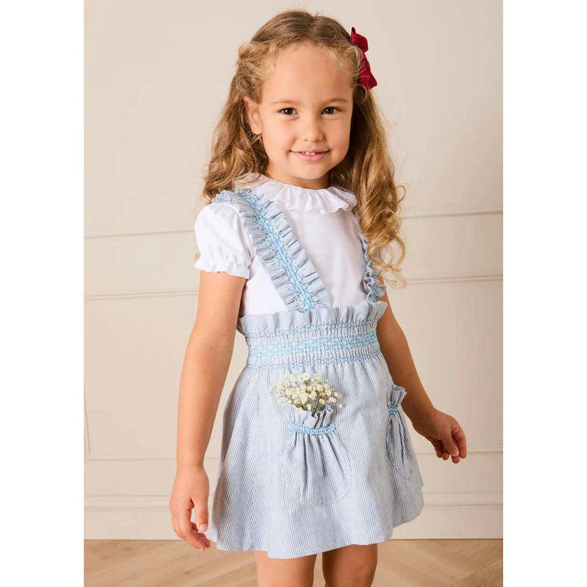 Alexander Stripe Smocked Skirt with Braces in Blue (18mths-6yrs)