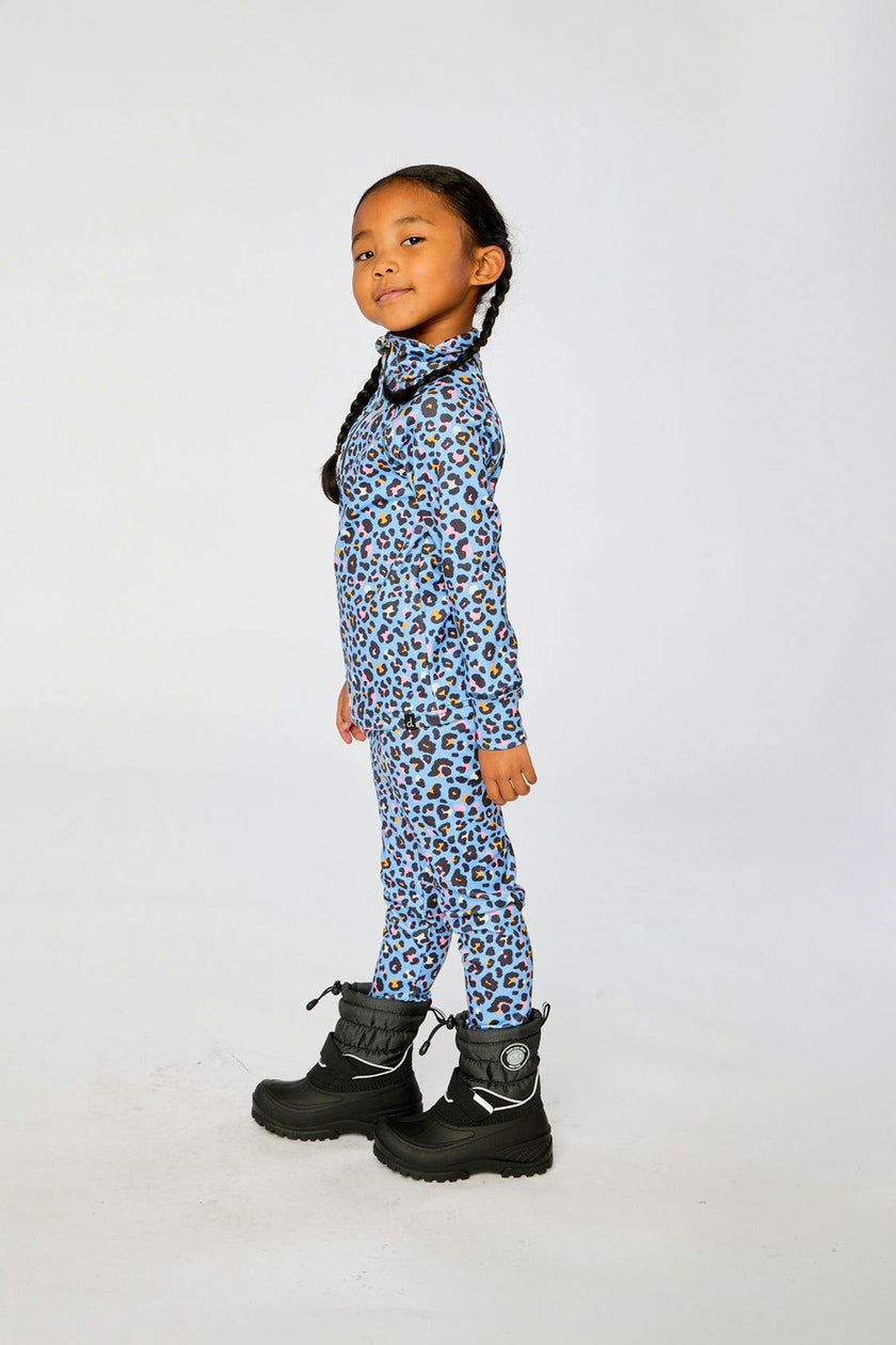 Two Piece Thermal Underwear Blue Leopard Print