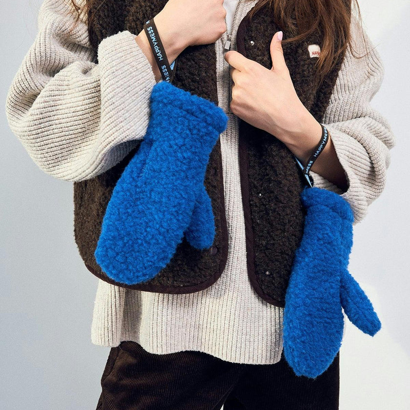 adult merino wool mittens - cobalt