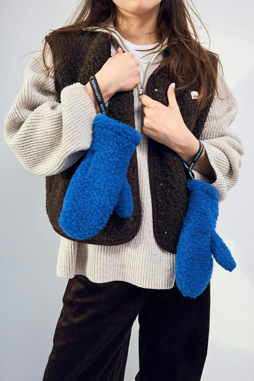 adult merino wool mittens - cobalt
