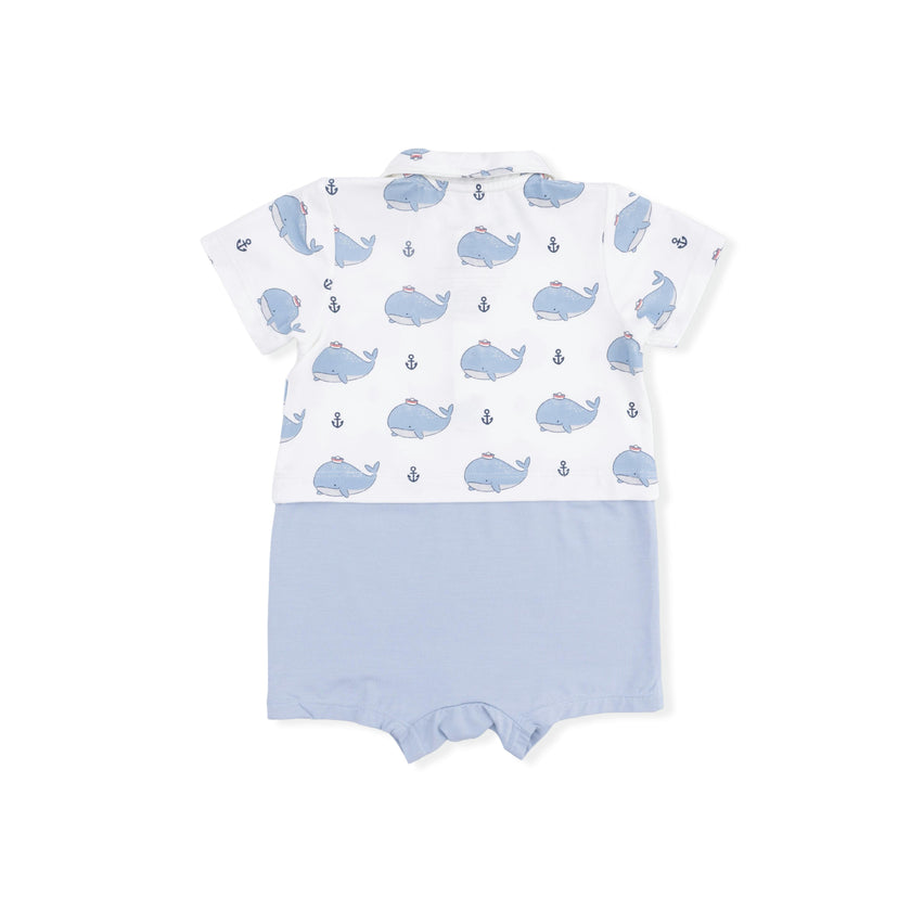 Bubbly Sailor Whales Blue - Short Playsuit