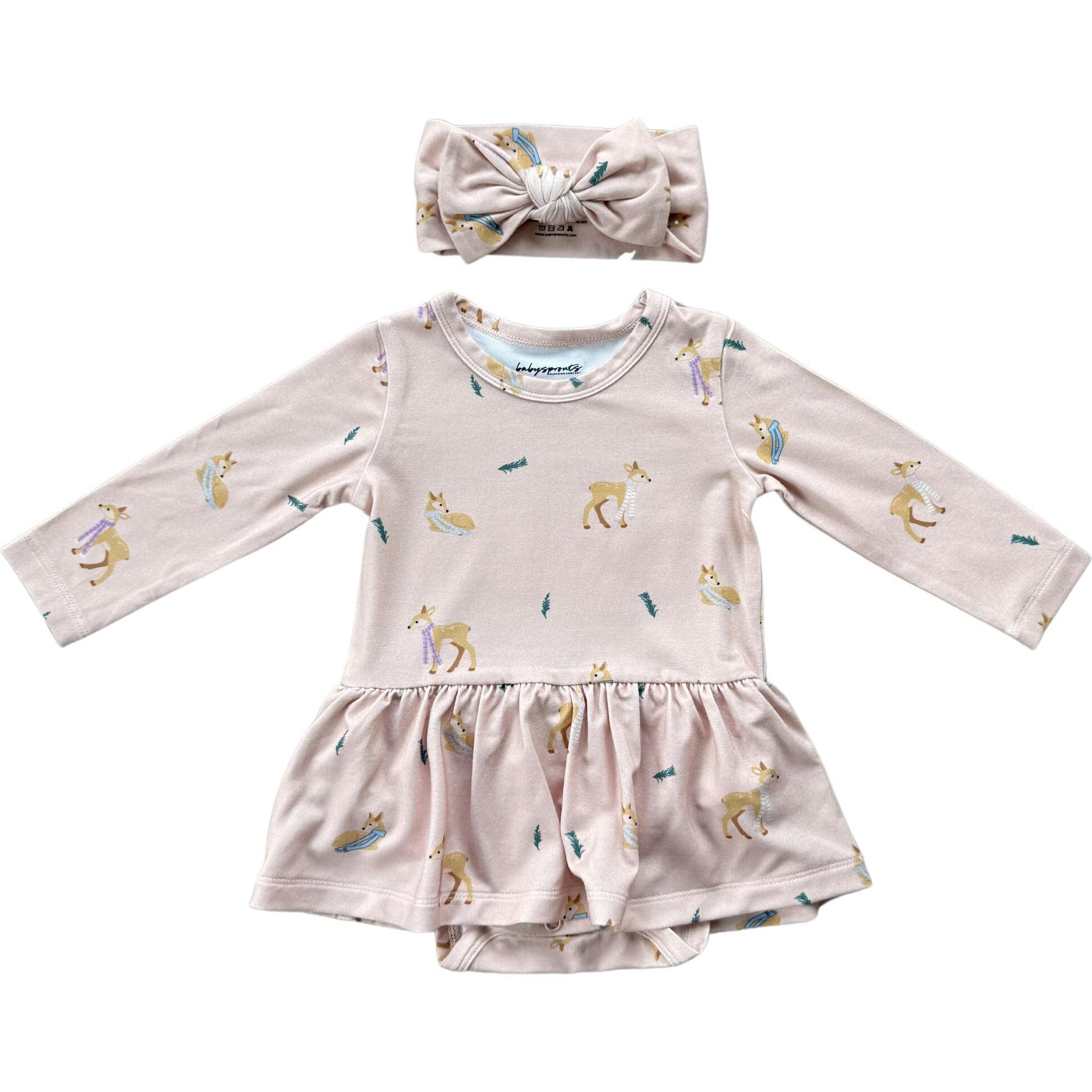 Girl's Bodysuit Dress Set Winter Floral