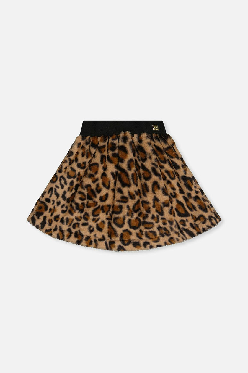 Faux Fur Skirt Brown Leopard Print