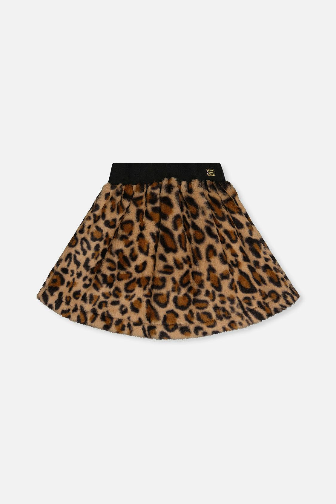 Faux Fur Skirt Brown Leopard Print