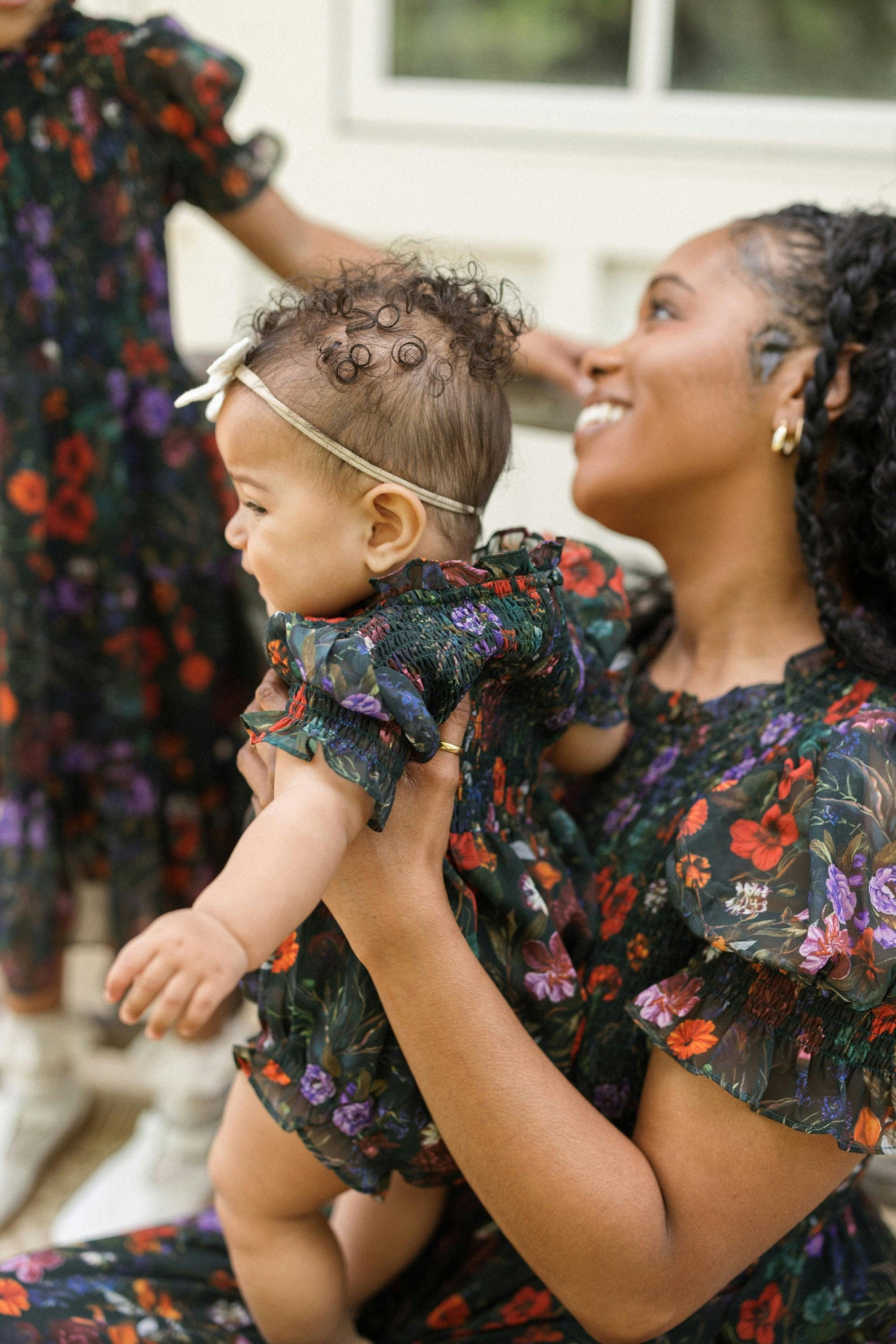 Baby Cordelia Romper in Evergreen Vivid Meadow