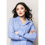 Women's Twill Long Sleeve Short Set in French Blue Heritage Stripe