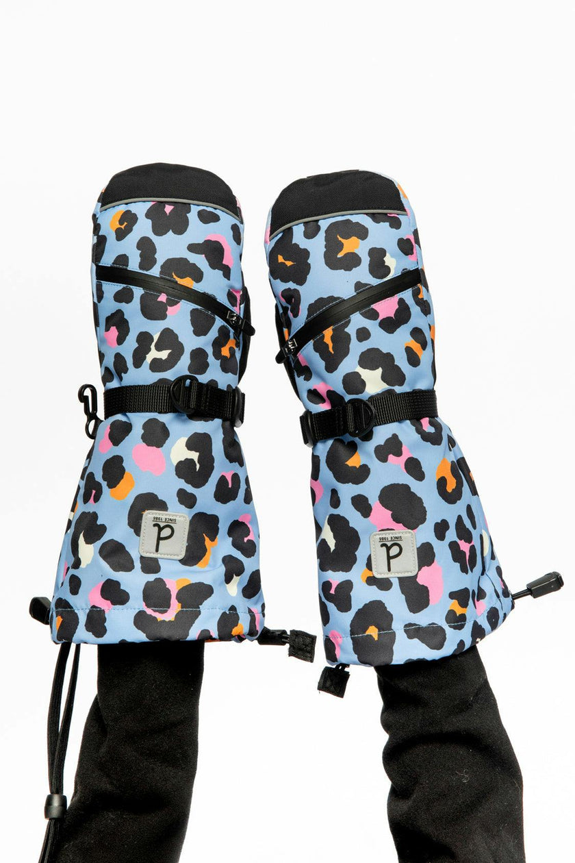 Teknik Winter Mittens Blue Leopard Print