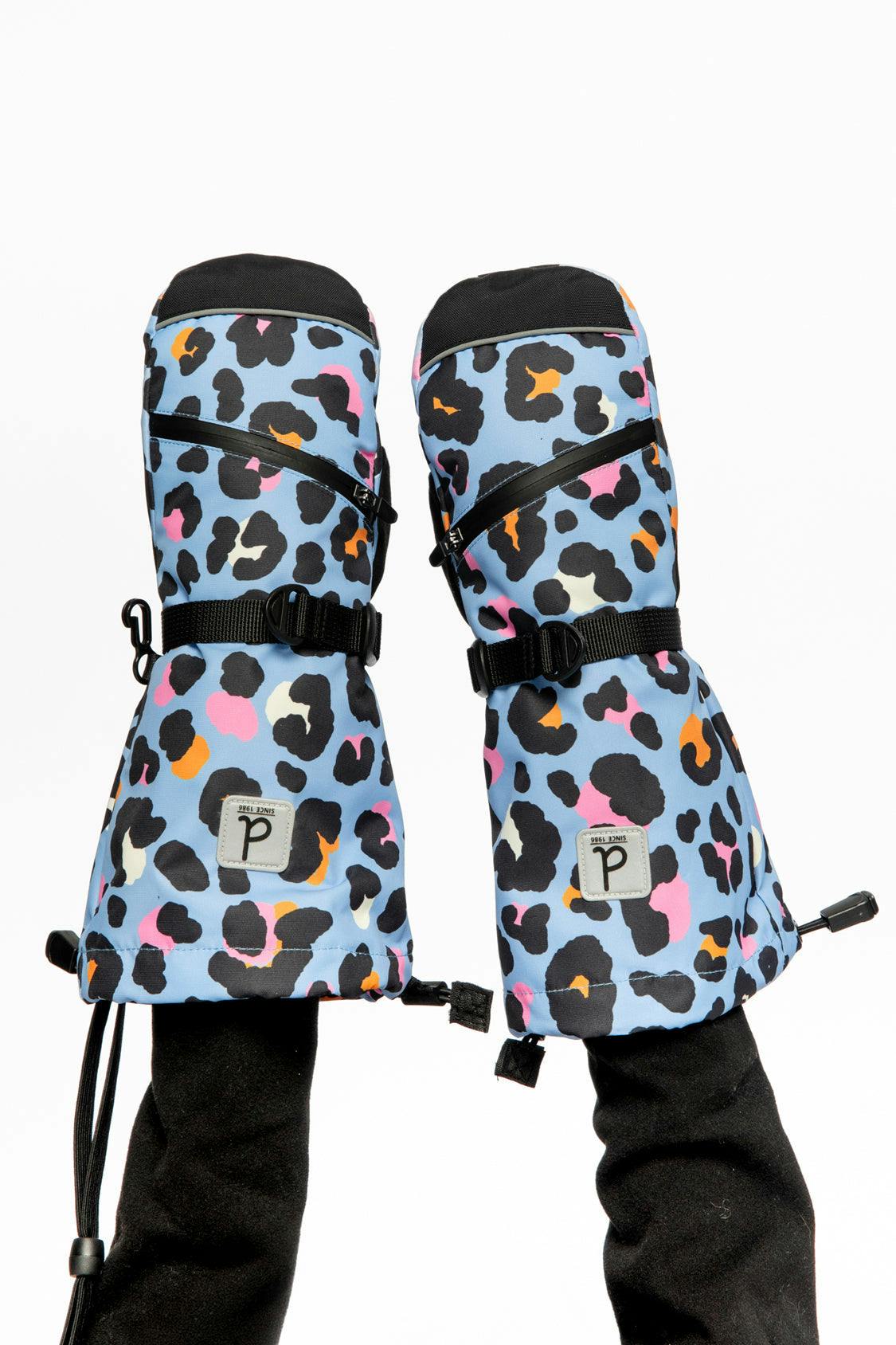 Teknik Winter Mittens Blue Leopard Print