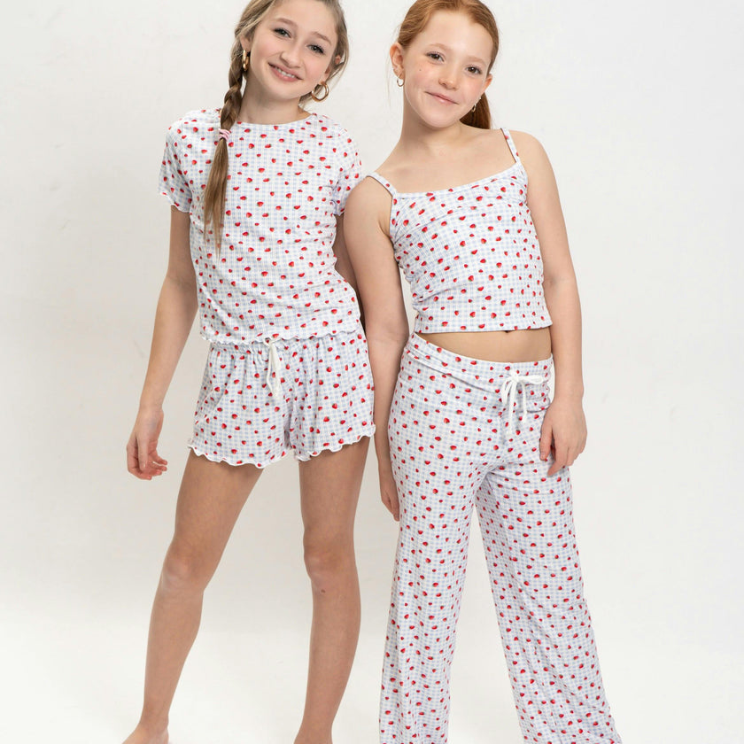 Girls Strawberry Print Short Sleeve Top and Pants Set