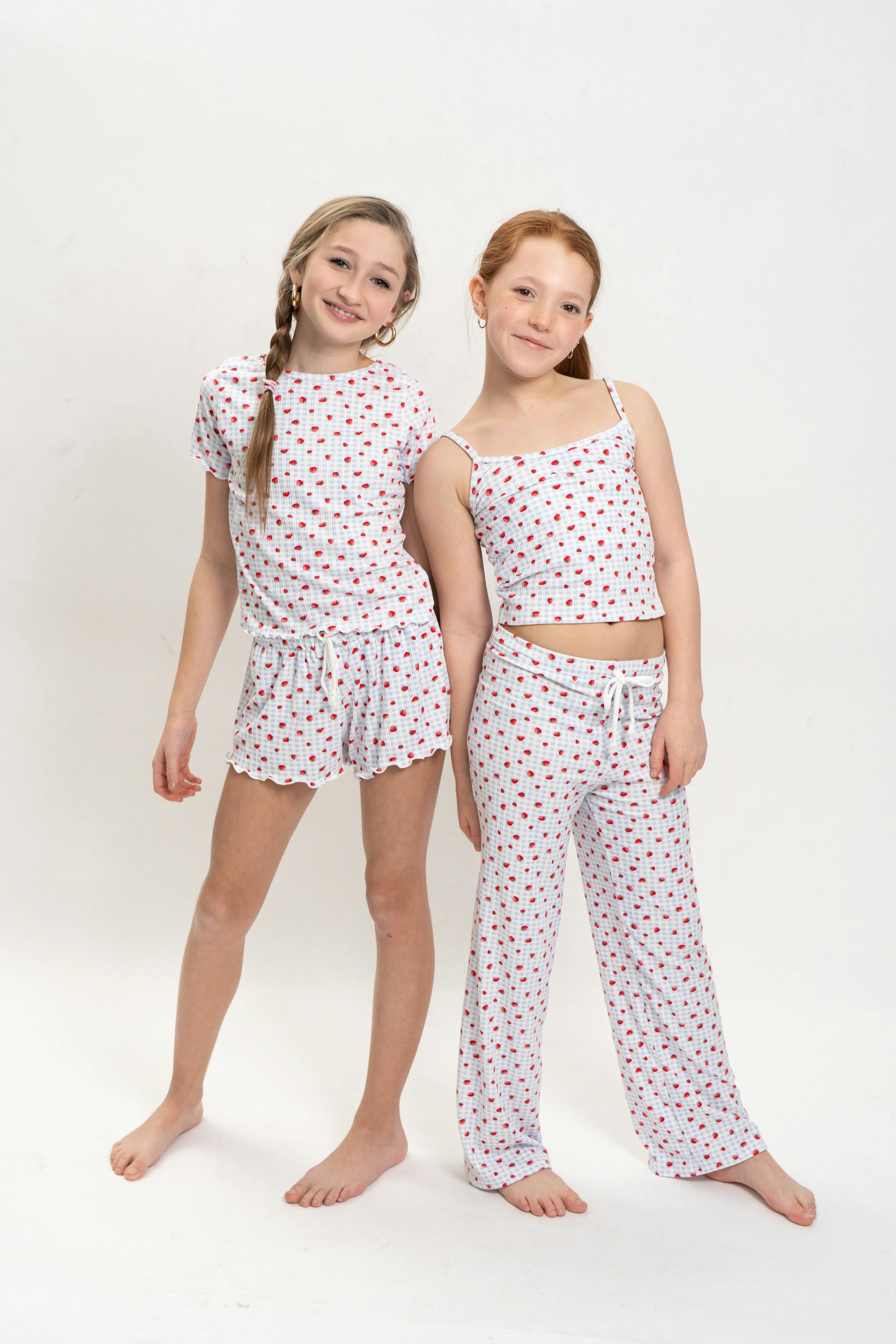 Girls Strawberry Print Short Sleeve Top and Pants Set