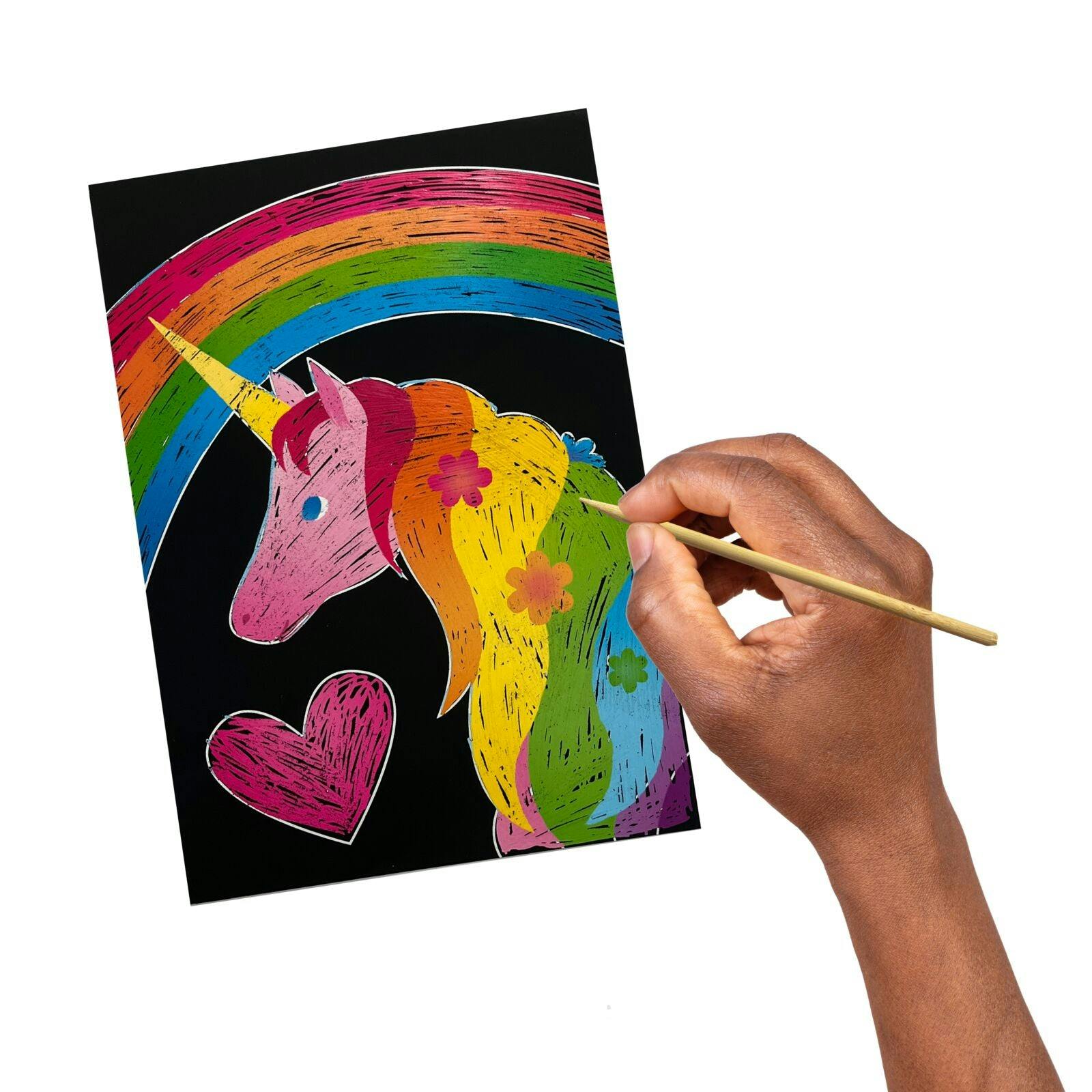 Scratch and Scribble Scratch Art Kit - Magical Unicorn - 8 Cards 1 Sticker Sheet