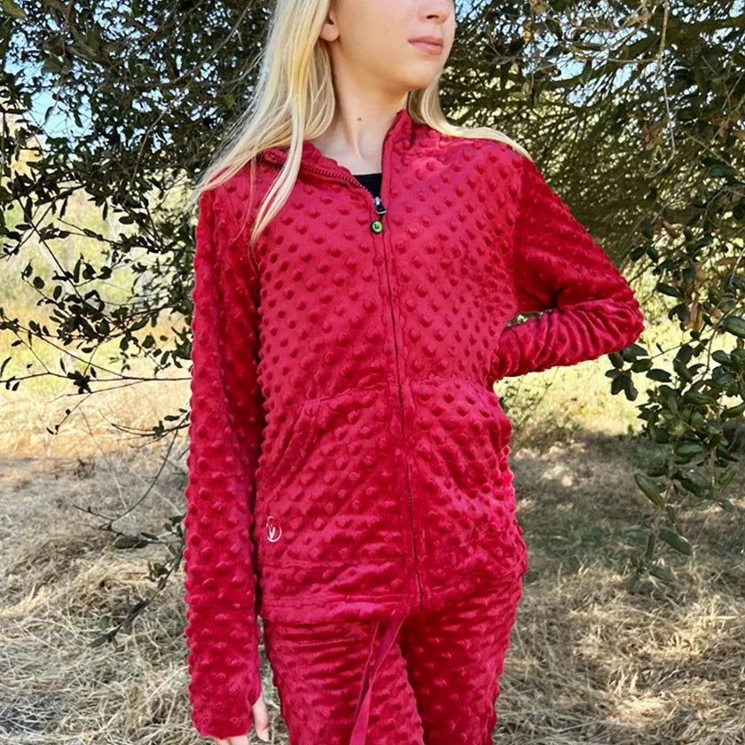 Minky Bubble Zip Hoodie - Burgundy