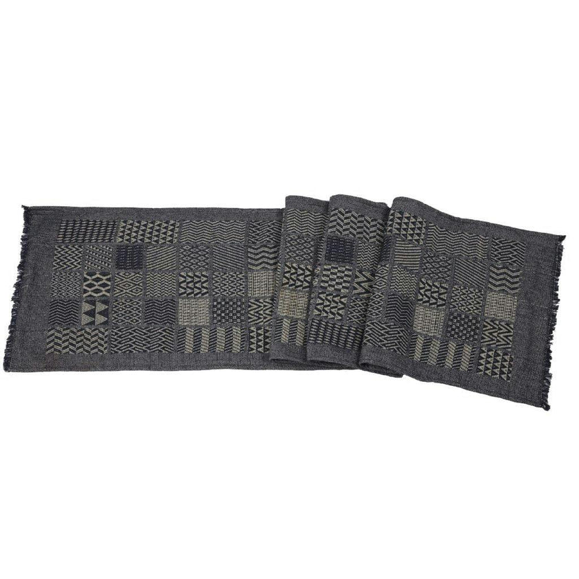 Artisan Hand Loomed Cotton Table Runner - Indigo Blocks - 18"x96"