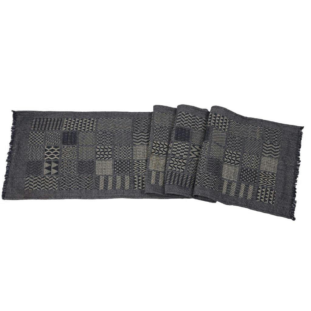 Artisan Hand Loomed Cotton Table Runner - Indigo Blocks - 18