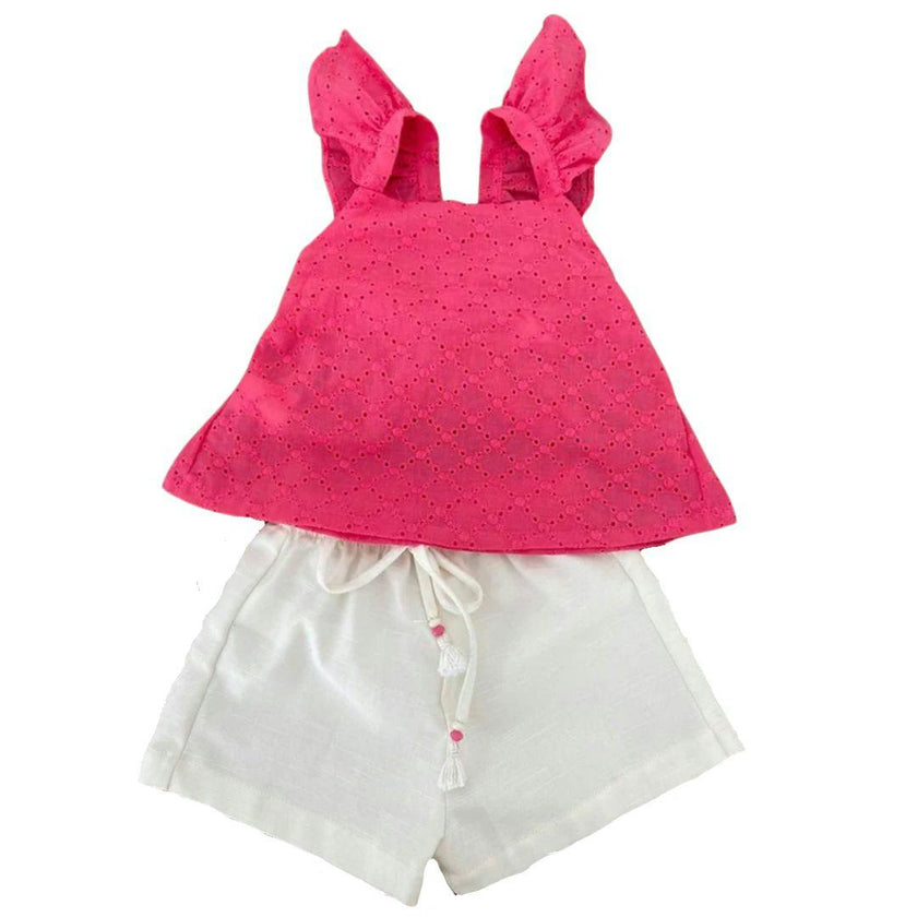Fuchsia Eyelet Short Set