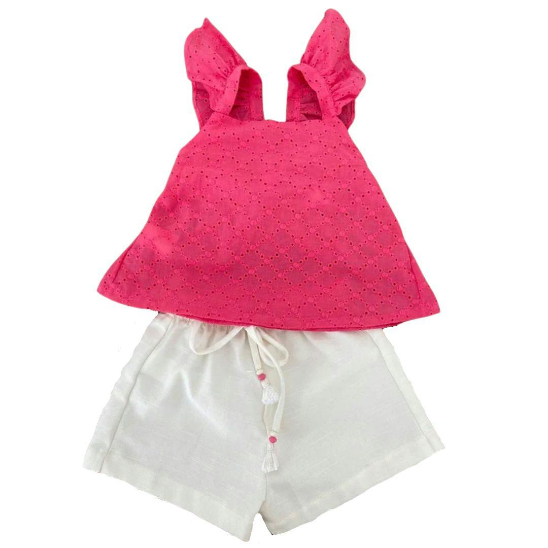 Fuchsia Eyelet Short Set