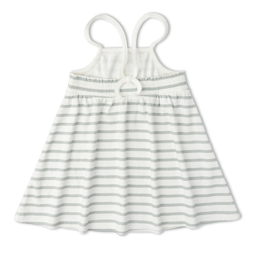 Organic Tie-Back Strap Dress - Fog Stripes