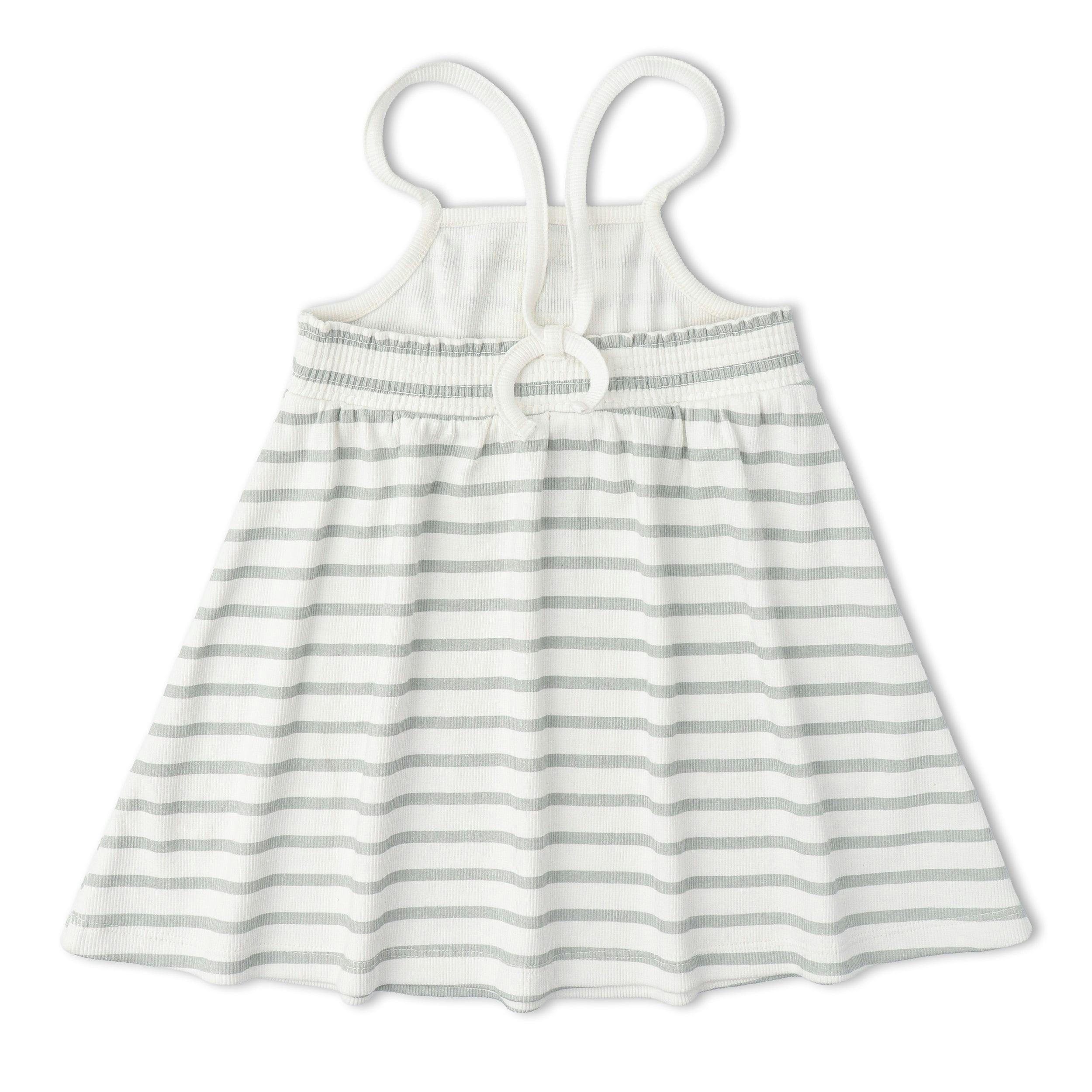 Organic Tie-Back Strap Dress - Fog Stripes