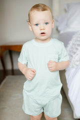 Pistachio Mini-Stripe Shorts & T-Shirt Set