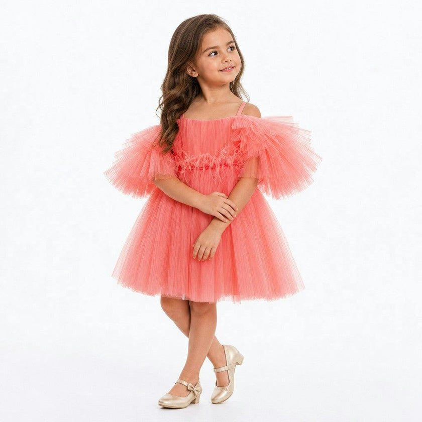 Blush Feather Fairy Tulle Flower Girl Dress