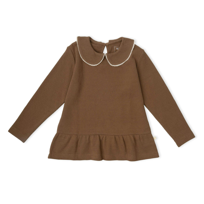 Organic Collar Peplum Top Set of 2 - Chestnut Bloom + Brown