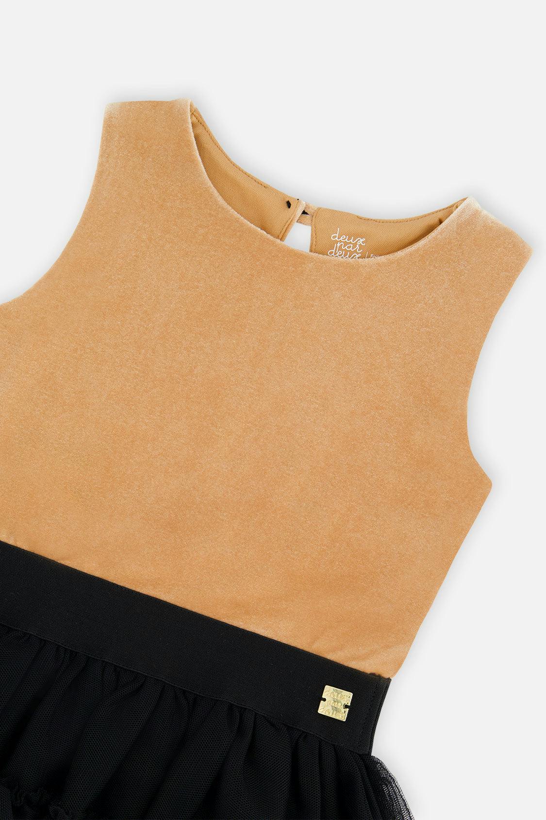 Bi-Material Sleeveless Dress Beige And Black