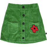 Floral Print Corduroy Elastic Waistband 2-Front Pockets Button-Down Skirt