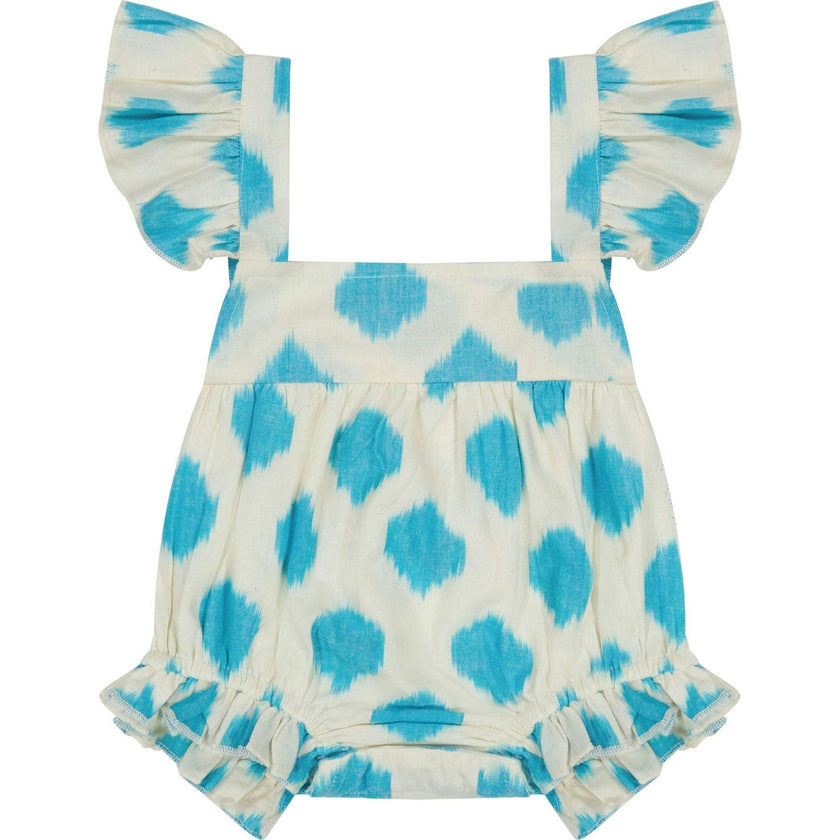 Chloe Baby Romper Cream Aqua Ikat