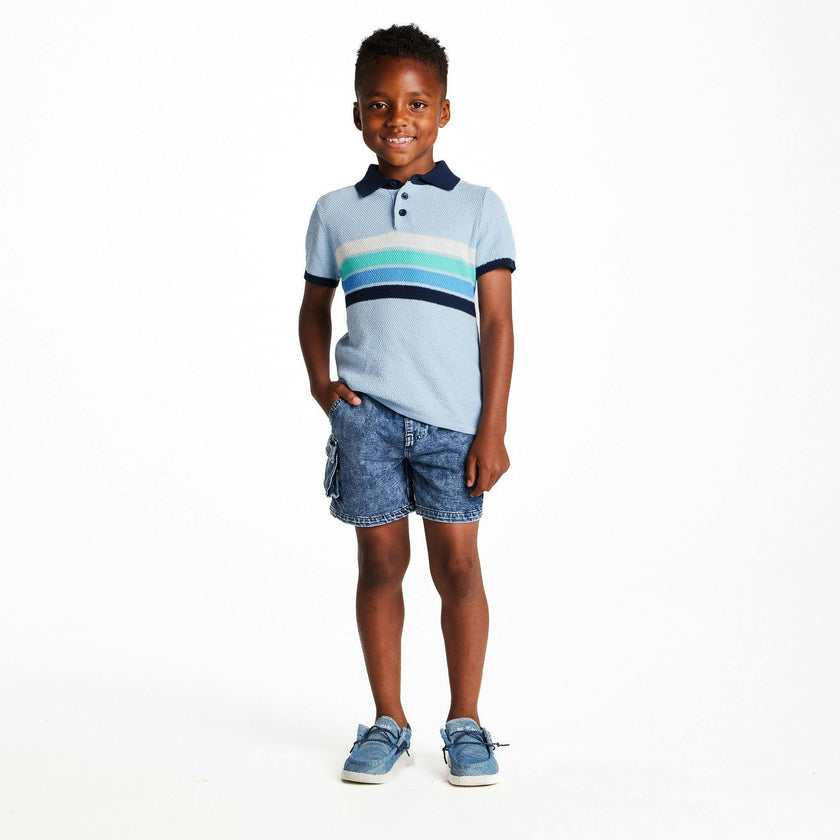 Boys Sweater Knit Polo | Blue Stripe