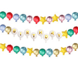 Packed Party Birthday Era Customizable Balloon Garland Banner 60ct - Beaded Bracelet-Style 5-Inch Mylar Balloons with 114 Gold Letters, Strings, and Glue Dots