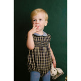 Angelica Navy Tartan Short Sleeve Smocked Bubble