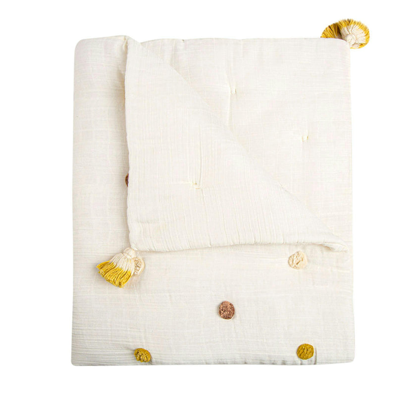 Kendi Cotton Muslin Pom Pom Baby Quilt