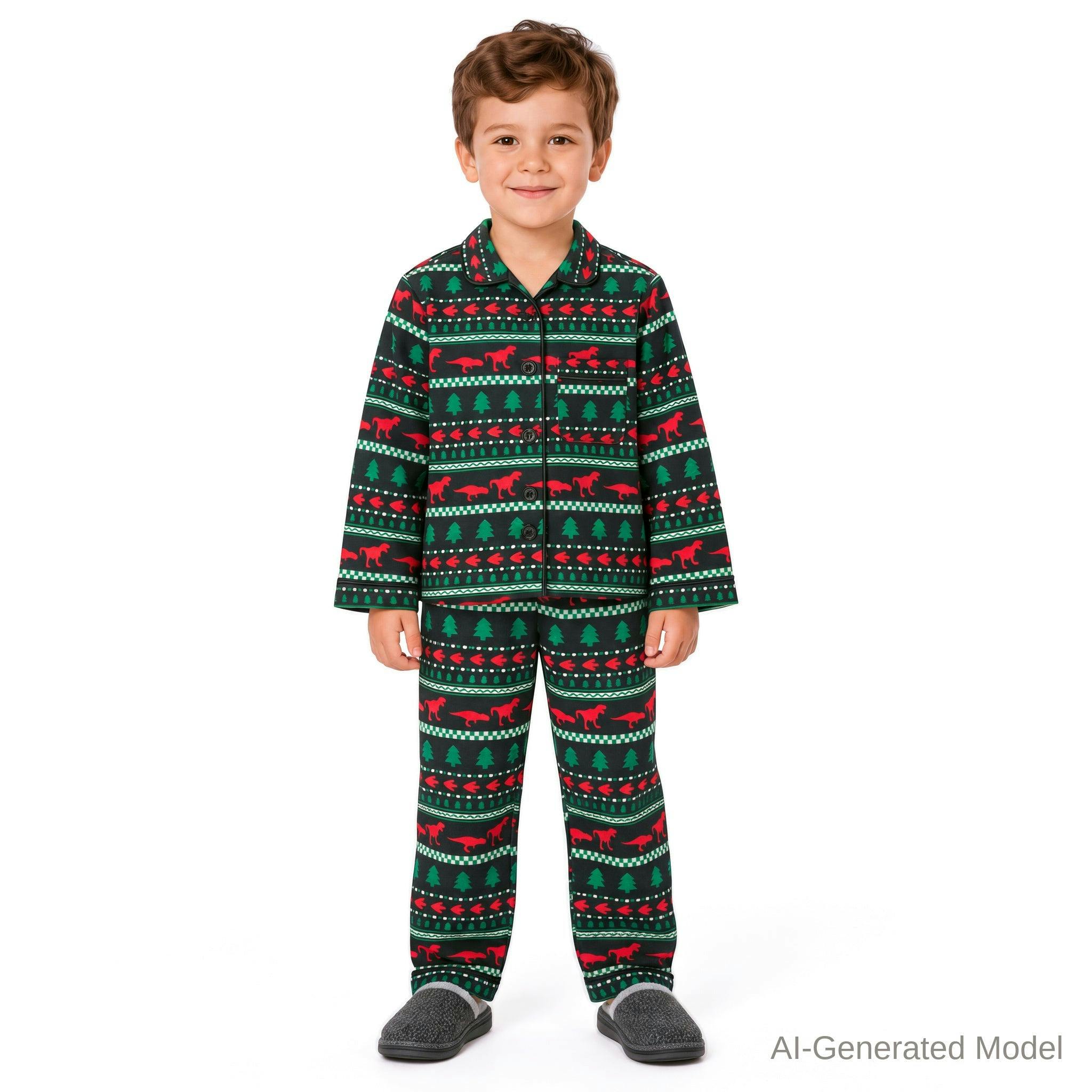 Boys Buttondown Pajama Set | Holiday Dinos