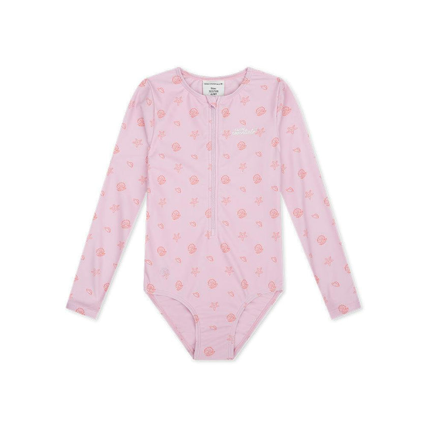 UV Swimsuit Girls With Long Sleeves - Pink - Shell Tastic
