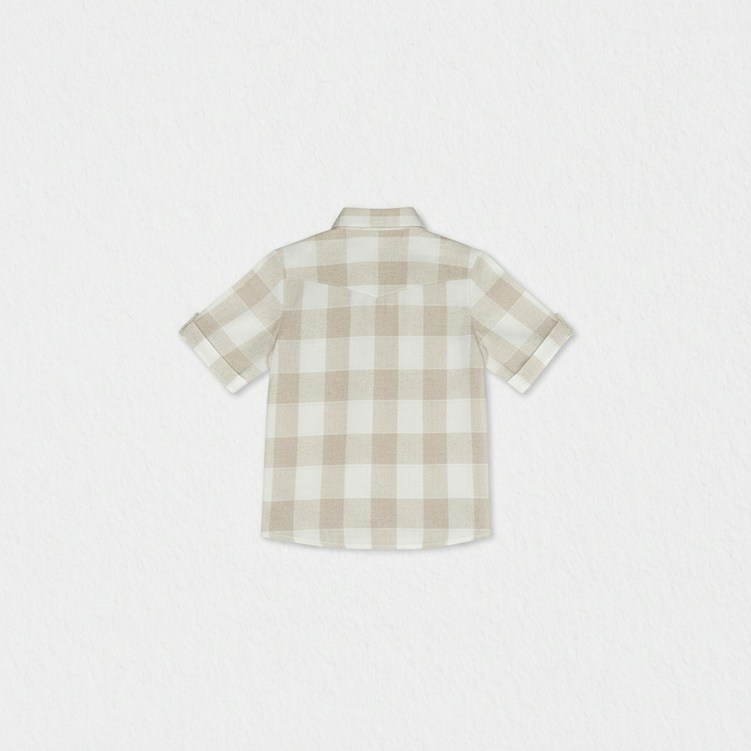 Batiste Boy Shirt SS Linen, White Beige Square
