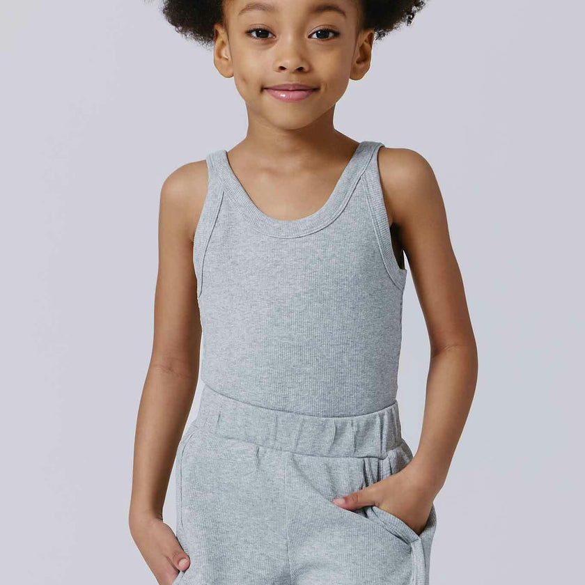 Girls Rib Skinny Strap Tank in Collegiate Gray