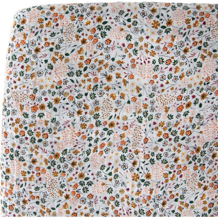 Cotton Muslin Crib Sheet - Pressed Petals