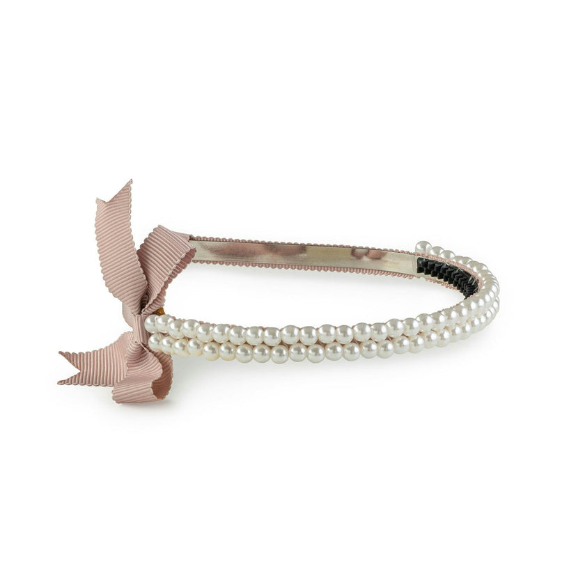 Halo Luxe Molly Double Strand Pearl Grosgrain Bow Headband - Mocha